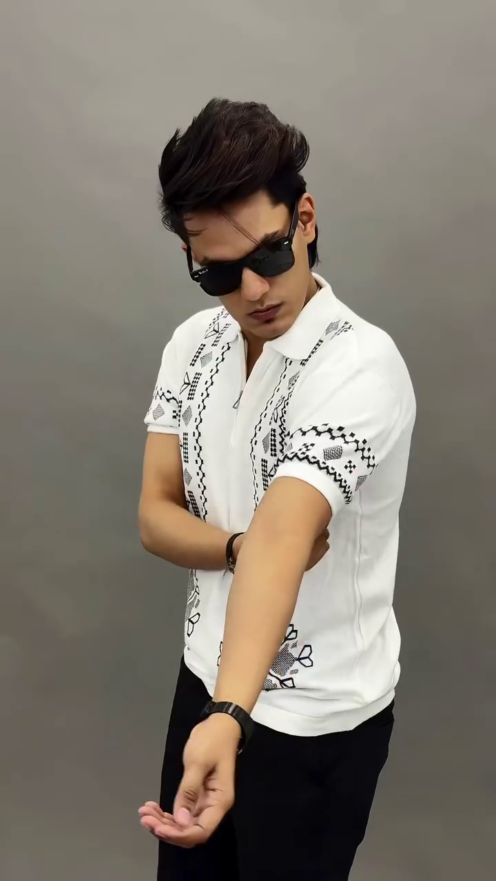 Black Embroidered Zip Polo T-Shirt - Image 4