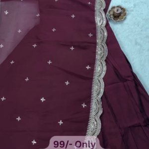 Elegant Maroon Embroidered Saree with Designer Border – Budget-Friendly Festive Style