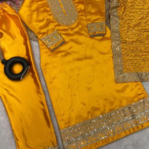 Royal Mustard Yellow Embroidered Kurta Set with Dupatta – Elegant Festive Ethnic Wear