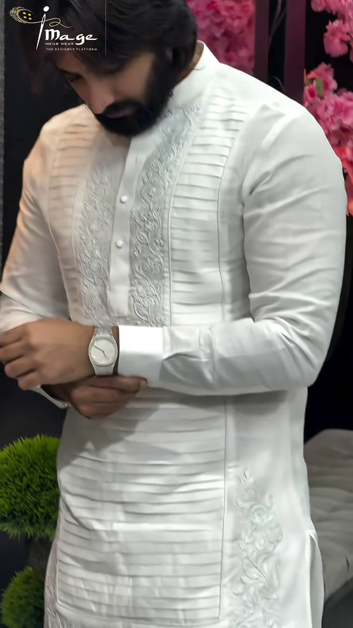 White Embroidered Sherwani - Image 3
