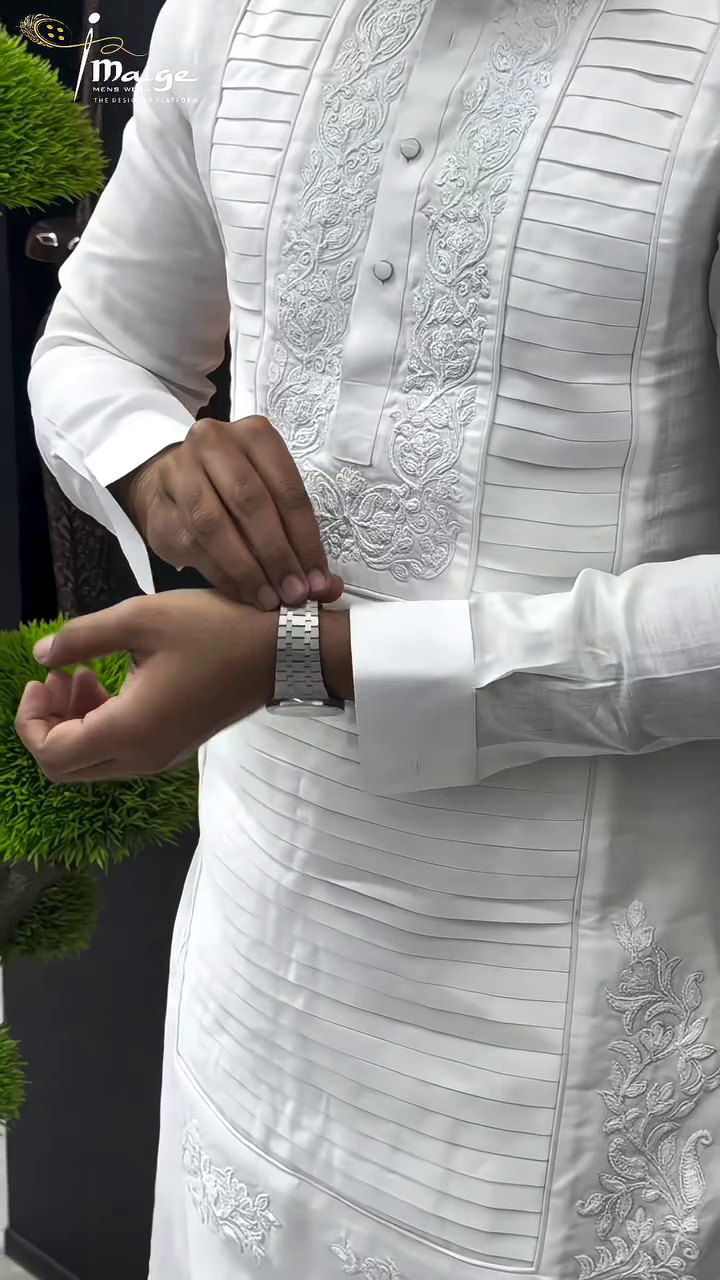 White Embroidered Sherwani - Image 4