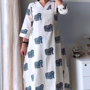 Elephant Print Cotton Kurta Set