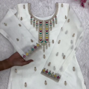 White Embroidered Kurti Set