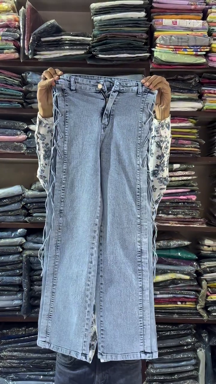 Grey Embellished Designer Denim - Image 3