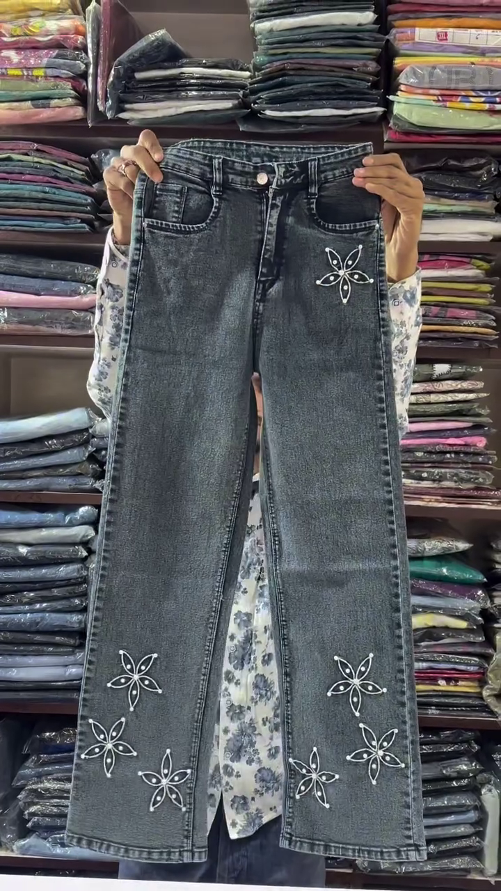 Grey Embellished Designer Denim - Image 4