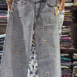 Grey Embellished Designer Denim