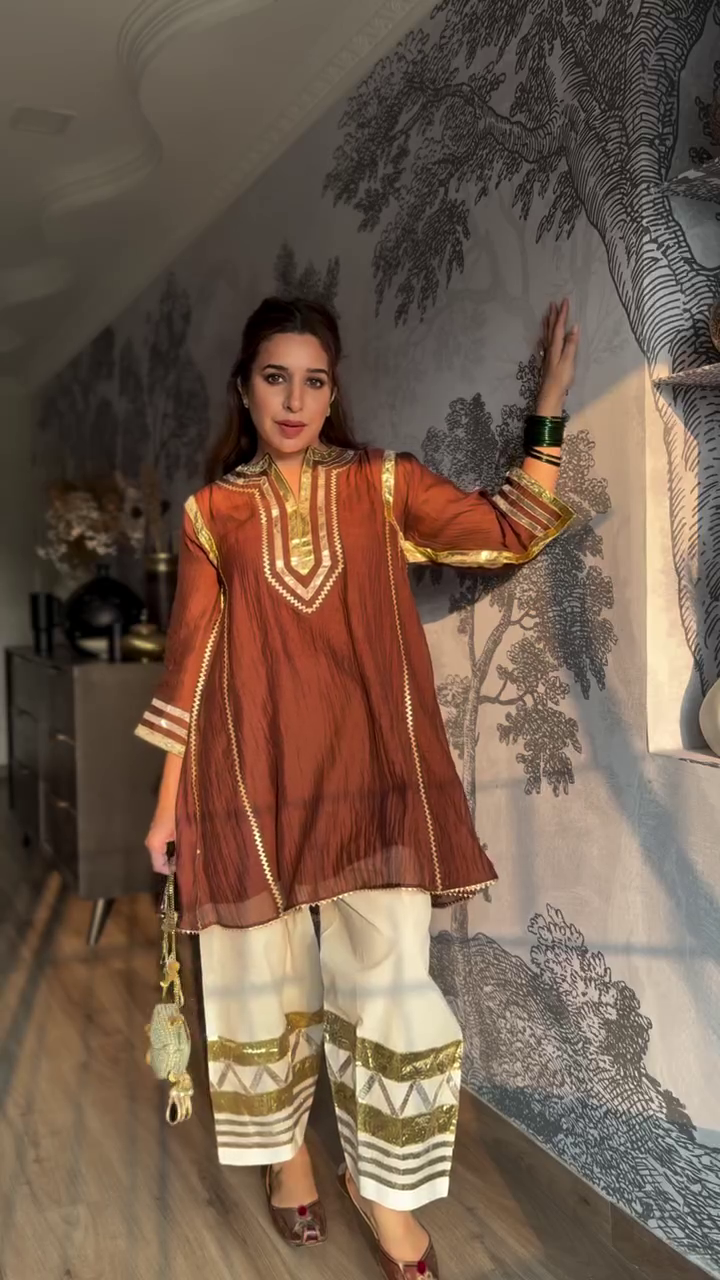Rust Brown Kurta Palazzo Set - Image 4