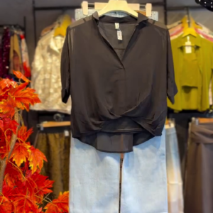 Black Twist Top with Denim Skirt