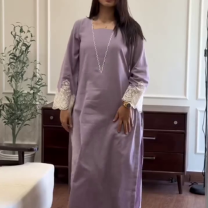 Minimal Lavender Kurta with Elegant Lace Sleeves