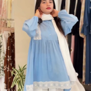 Elegant Sky Blue Kurti with Lace Detailing