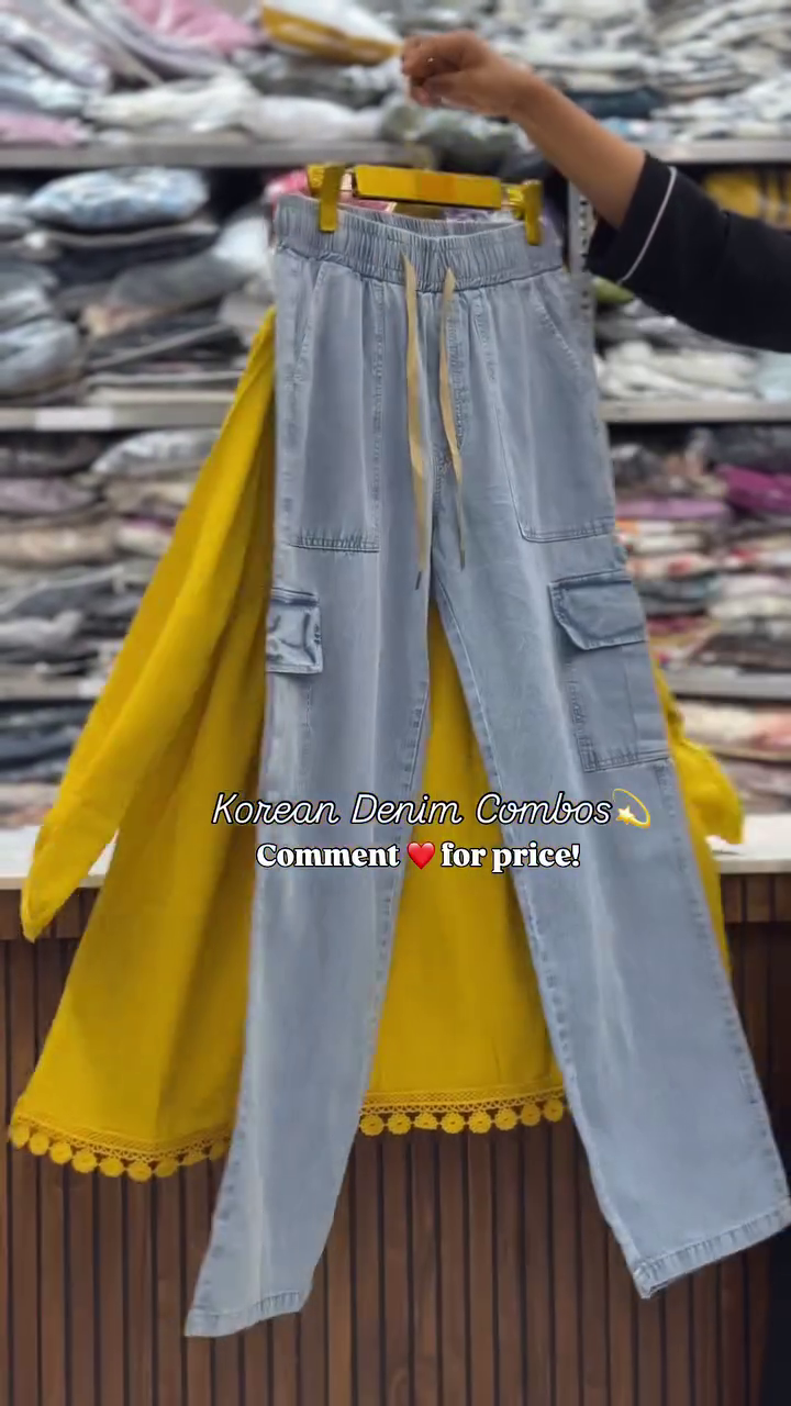 Trendy Mustard Korean Top with Denim – Modern Casual Style - Image 4