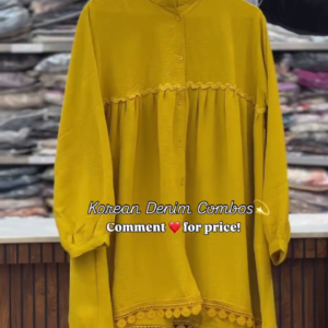 Trendy Mustard Korean Top with Denim – Modern Casual Style