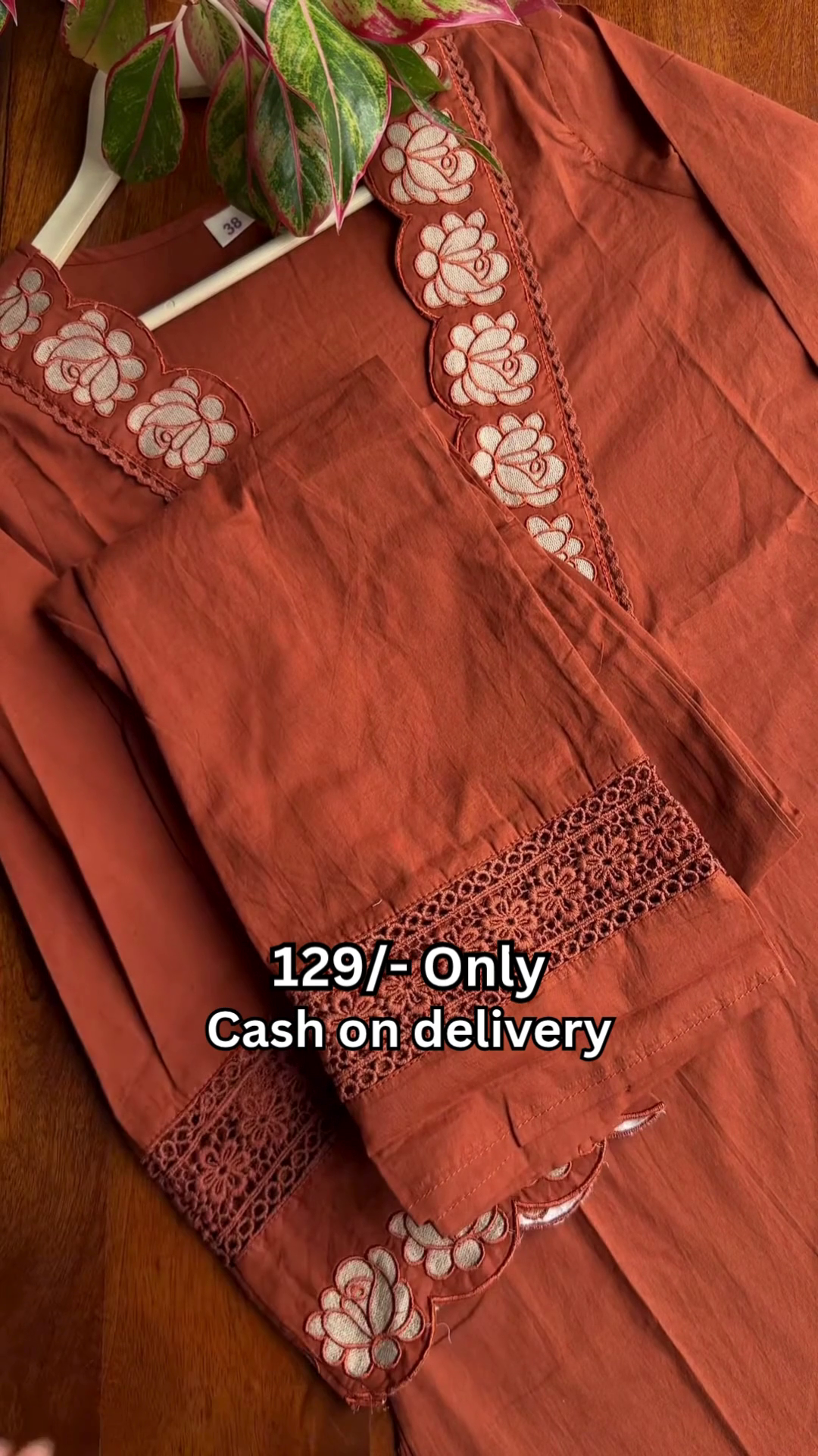 Stylish Rust Brown Kurta Set – Elegant Embroidery & Comfort - Image 2