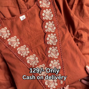 Stylish Rust Brown Kurta Set – Elegant Embroidery & Comfort