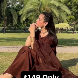 🤎 Elegant Flow – Brown Kurta with Dupatta