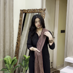 🖤 Classic Elegance – Black Kurta with Printed Dupatta