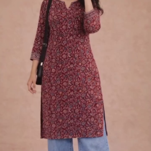 ❤️ Everyday Stylish – Printed Kurta with Denim Look