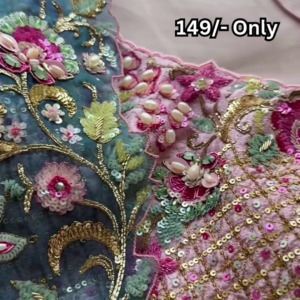 Luxury Blue Embroidered Fabric – Statement Designer Piece