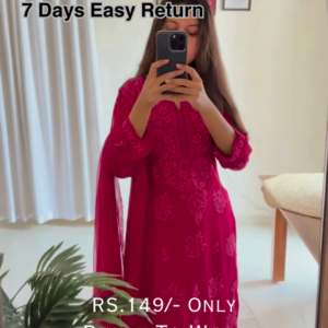 Elegant Red Chikankari Kurta Set – Premium Look