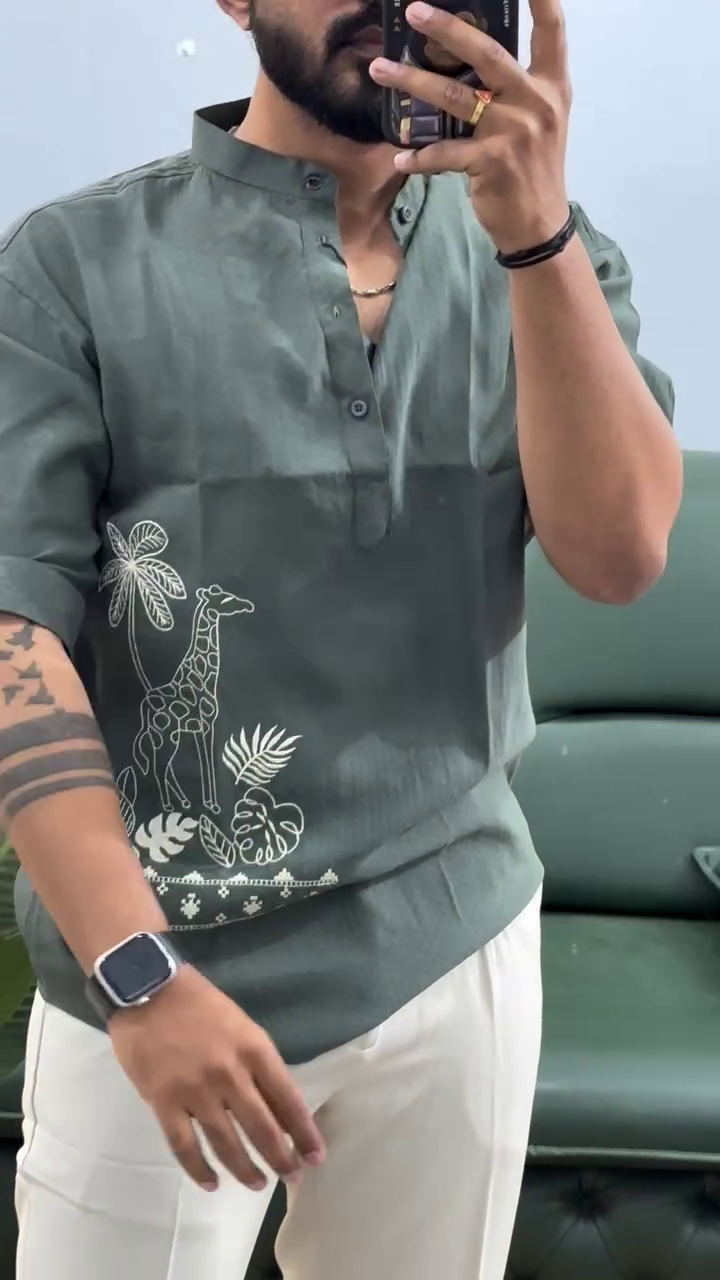 Men’s Stylish Olive Kurta – Minimal Ethnic Look with Modern Edge - Image 3