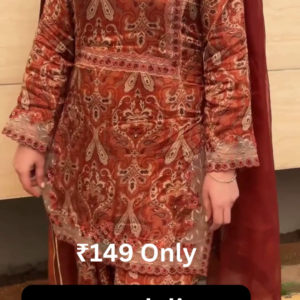Elegant Rust Printed Suit Set – Traditional Style
