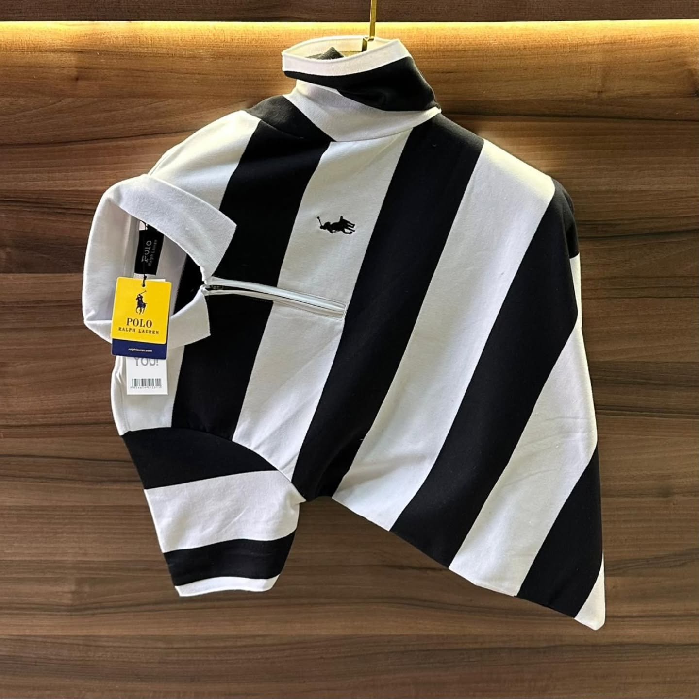 White Striped Men's Cotton Polo T-shirt - Image 3