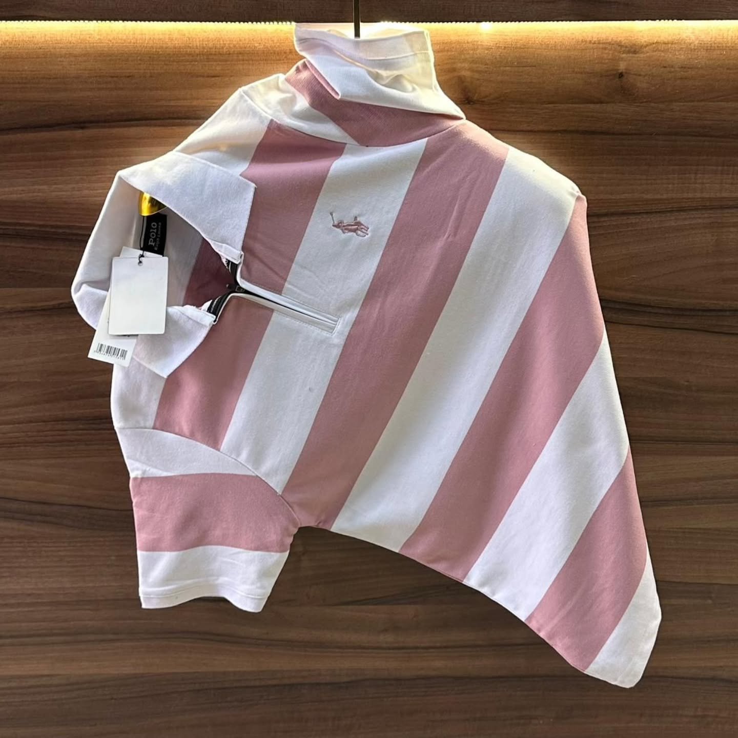 White Striped Men's Cotton Polo T-shirt - Image 2