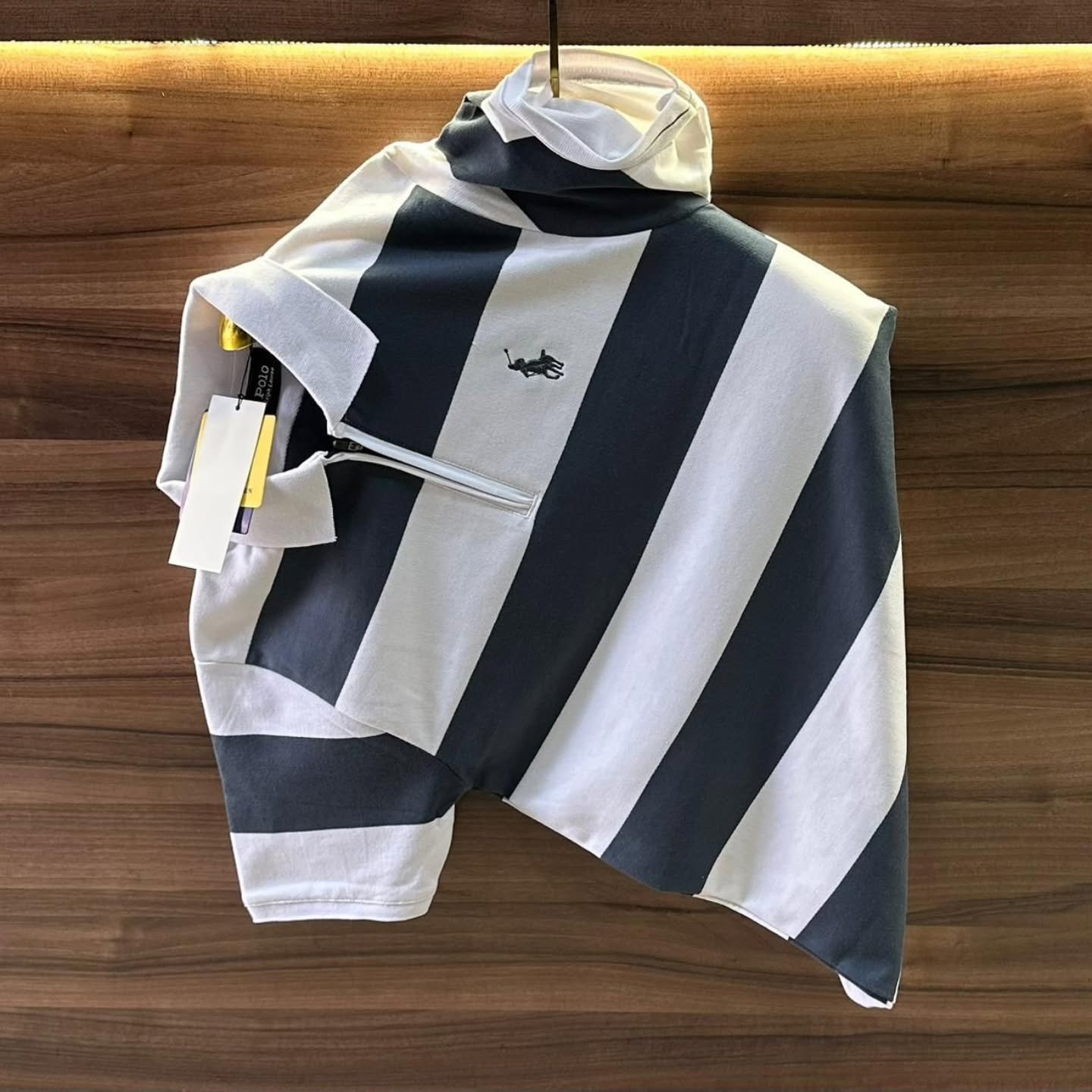 White Striped Men's Cotton Polo T-shirt - Image 4